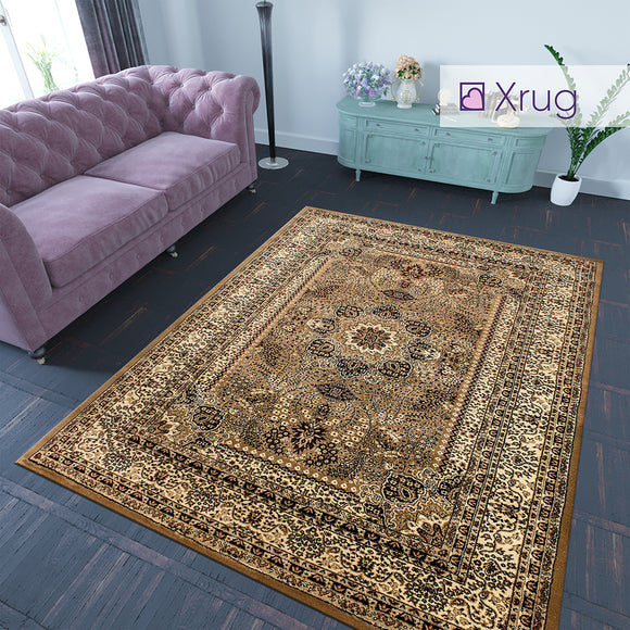 Beige Oriental Rug Thick Soft Floral Traditional Rug Carpet Extra Large Small Living Room Bedroom Mat