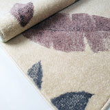 Modern Floral Rug Ivory Grey Cream Pink Low Pile Woven Carpet Bedroom Floor Mat
