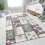 Pink Grey Cream Rug Patchwork Pattern Small Large Wooven Carpet Living Room Bedroom Floor Mat