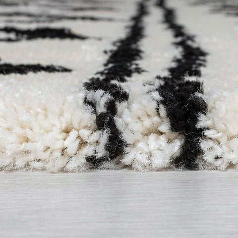 Modern Black Cream White Fluffy Rug Moroccan Berber Pattern Extra Large Small Deep Long Pile Shaggy Polypropylene Carpet Mat