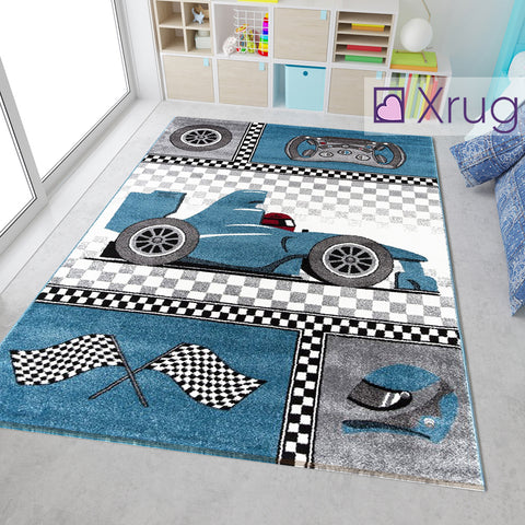 Car Rug Boys Rug Kids Blue Play Room Bedroom Mat Small Large XL New Soft Carpets 