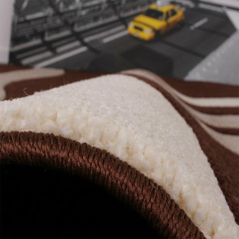 Abstract Rug Brown Beige White Wave Design Contour Cut Woven Low Pile Carpet Mat for Living Room & Bedroom