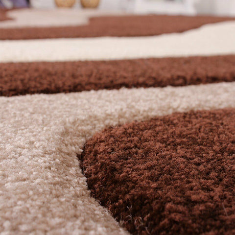 Abstract Rug Brown Beige White Wave Design Contour Cut Woven Low Pile Carpet Mat for Living Room & Bedroom