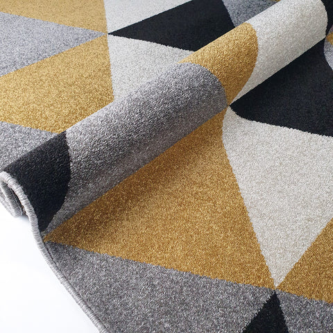 Geometric Rug Gold Grey Black Cream Patterned Rug Carpet Mat for Living Room Bedroom