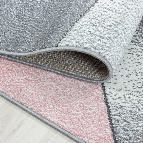 Blush Pink Grey Rug Pastel Geometric Carpet Large Small Living Room Bedroom Area Mat