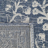 Navy Rug Blue Grey Vintage Pattern Rug Runner Carpet Woven Mat 100% Cotton Natural Fibre