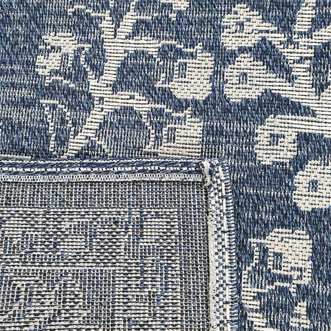 Navy Rug Blue Grey Vintage Pattern Rug Runner Carpet Woven Mat 100% Cotton Natural Fibre