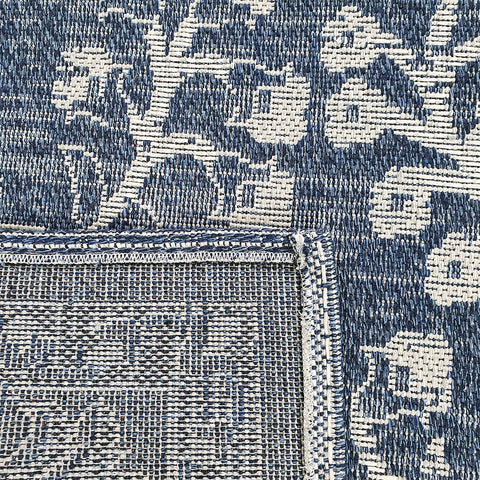 Modern Navy Blue Light Grey Oriental Vintage Rug Runner 100% Cotton Natural Hallway Hall Flat Weave Carpet Washable Natural Woven Mat - 75x300cm Living Room Bedroom Floor Area Mat Contemporary