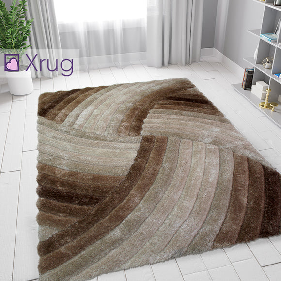 Brown Beige Rug Soft Fluffy Living Room Bedroom Carpet Geometric Shaggy Rug Mat Large Small