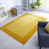 Wool Mustard Yellow Rug Natural HANDWOVEN Carpet Bordered Geometric Design Mats