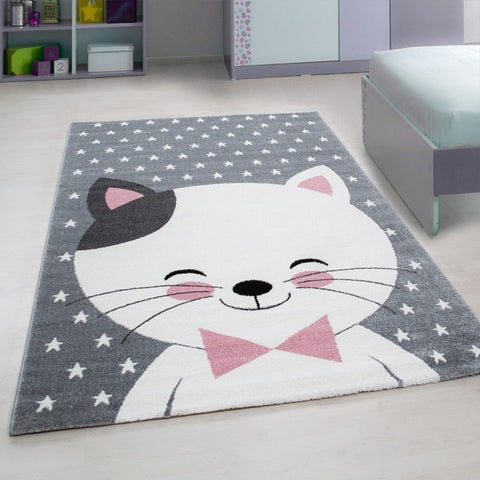 Rug for Kids Bedroom Grey White Pink Baby Nursery Mat Childrens Play New Carpets