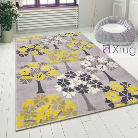 Grey Mustard Rug Modern Pattern Yellow Ochre Carpet Small Large Living Room Mats