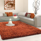 Deep Pile Shaggy Rug Modern Terracotta Fluffy Mat Small Large Plain Room Carpets