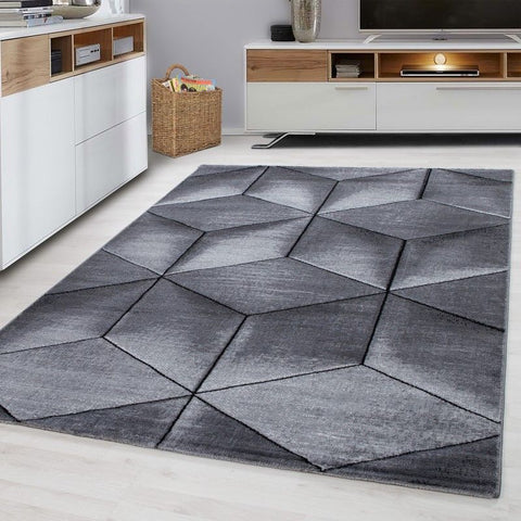 Abstract Rug Grey Black Modern Geometric Pattern Mat Small Large Bedroom Carpets