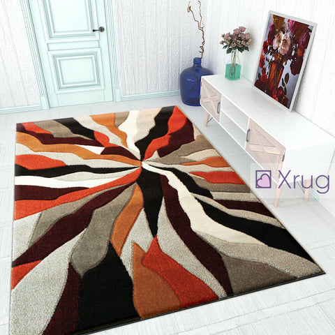 Modern Rug Orange Black Grey Contour Cut Pattern Living Room New Mat Small Large