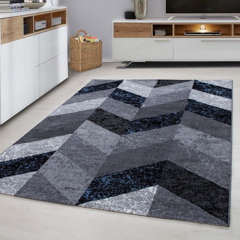 Geometric Rug Grey Blue Zig Zag Pattern Carpets Bedroom Floor Modern Chevron Mat