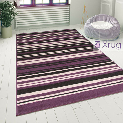 Modern Rug Purple Black Striped Pattern Mat Living Room Hall Carpet Small Large