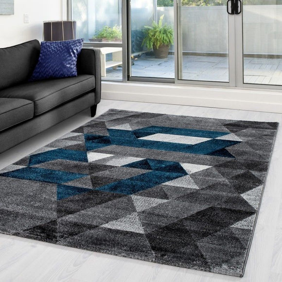 Modern Rugs Grey Blue Diamond Pattern Carpets Geometric Dining Room Mat Hallway