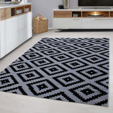 Geometric Rug Black and Grey Check Pattern Carpet Small Large Modern Bedroom Mat