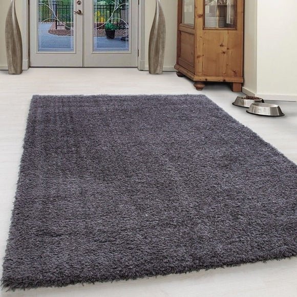Shaggy Rug Grey Plain Bedroom High Pile Carpet Small X Large Round Fluffy Mats