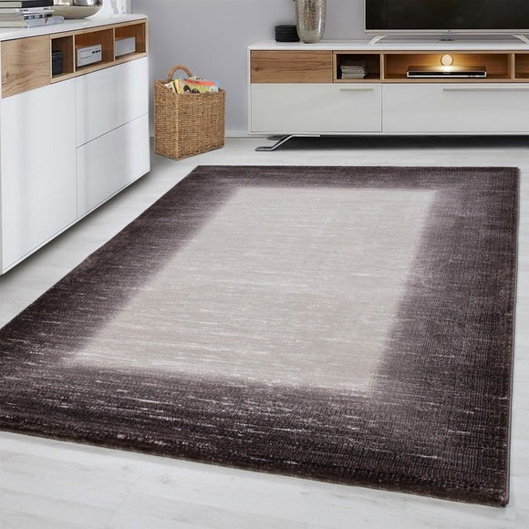 Modern Rug Brown and Beige Border Design Mat Runner Lounge Carpet Small Large XL