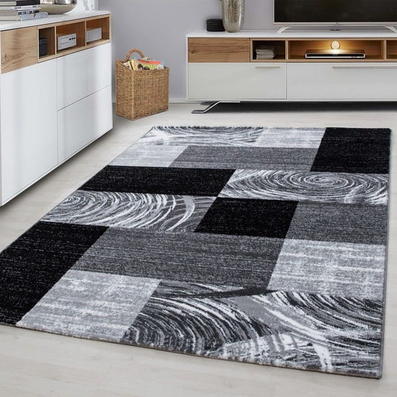 Grey Geometric Rug Small X Large Checkered Pattern Mat Living Room Runner Carpet