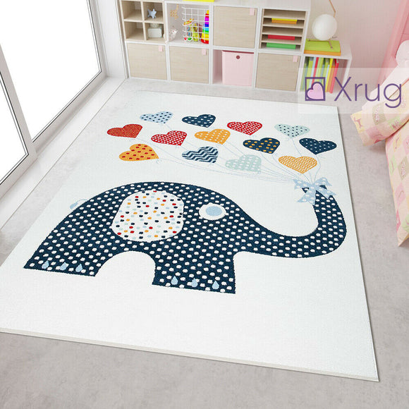 Elephant Rug White Cream Blue Red Yellow Kids Bedroom Baby Nursery Carpets Childrens Animal Unisex Playroom Floor Mat