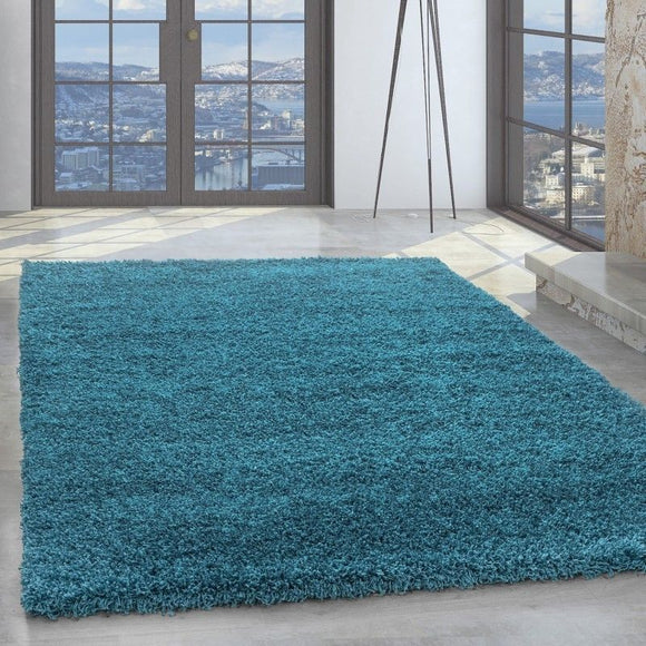 Deep Pile Shaggy Rug New Modern Blue Fluffy Floor Carpet Plain Living Room Mat