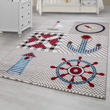 Boys Rugs Beige Red Blue Marine Pattern Kids Carpets Childrens Bedroom Baby Mat