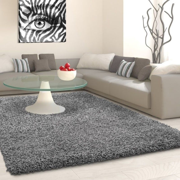 Grey Rug Fluffy Bedroom Floor Plain Mat New Modern High Pile Round Room Carpets