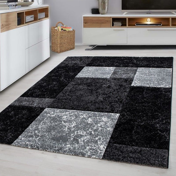 Check Rug New Modern Black and Grey Geometric Pattern Carpet Room Floor Hall Mat