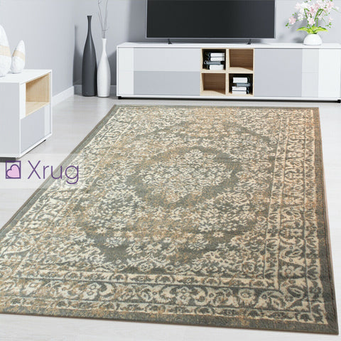 Grey Oriental Rug Small Large Floral Pattern New Mat Low Pile Living Room Carpet