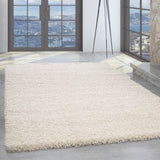 Cream Shaggy Rug Modern Deep Pile Plain Mat Small X Large Bedroom Fluffy Carpets
