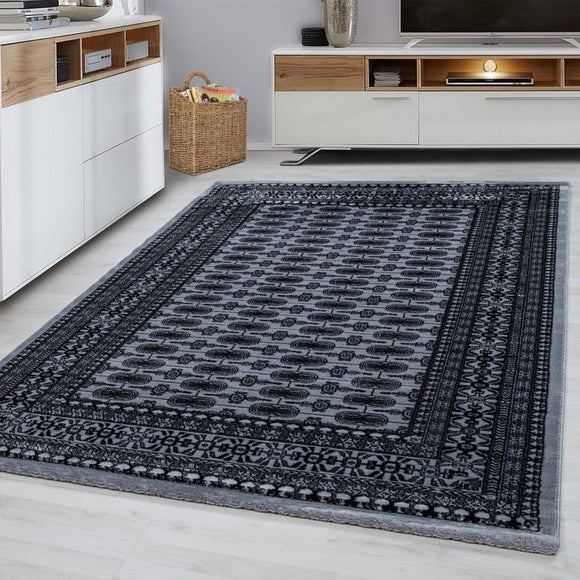Oriental Rugs Grey Black Border Design Pattern Carpet Small Large Room Floor Mat