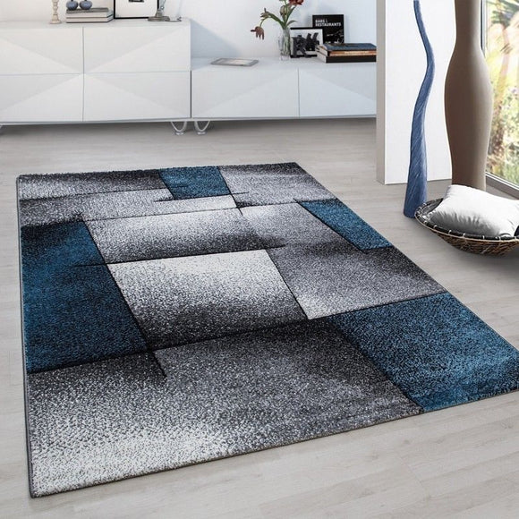 Abstract Rug Modern Grey Blue Geometric Carpet Small Large Living Room Hall Mats