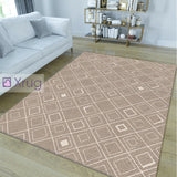 Modern Geometric Rug Beige White Microfiber Soft Pile Carpets Large Bedroom Mat