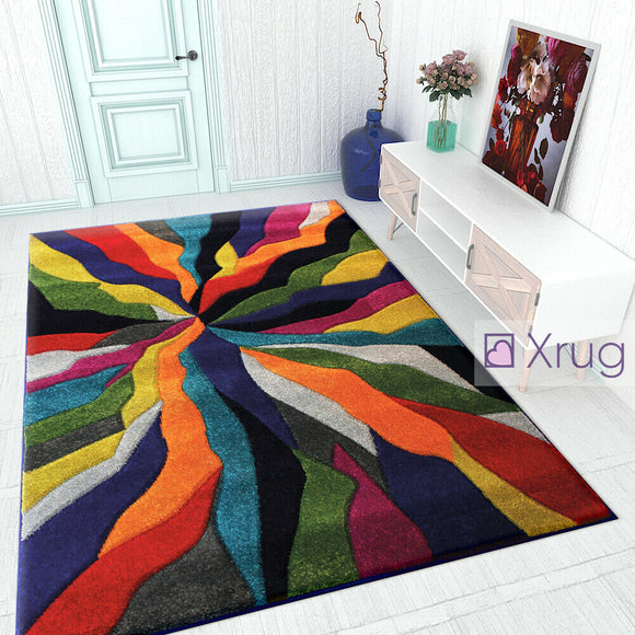 Modern Multicoloured Rugs Contour Cut Pattern Living Room Floor Mats Small Large
