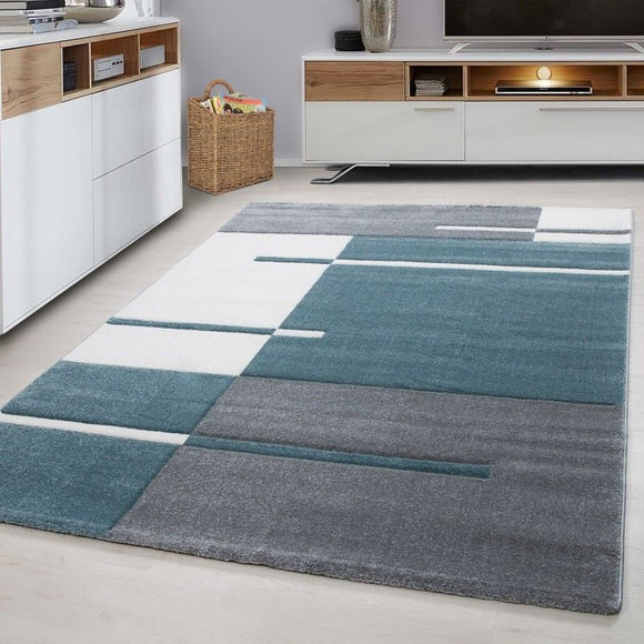 Geometric Rug Modern Grey Green White Check Pattern Mat Living Room Hall Carpets