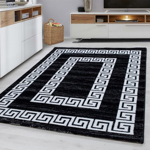 Black and White Rug Modern Greek Style Border Mats Small Large Room Floor Hall Carpet
