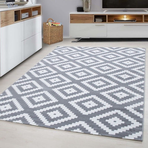 Modern Rugs Grey White Checkered Pattern Mat Living Room Geometric Carpet Runner