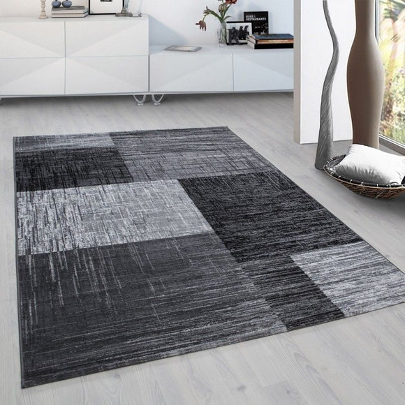 Black and Grey Rug Modern Geometric Pattern Carpet Small X Large Room Runner Mat