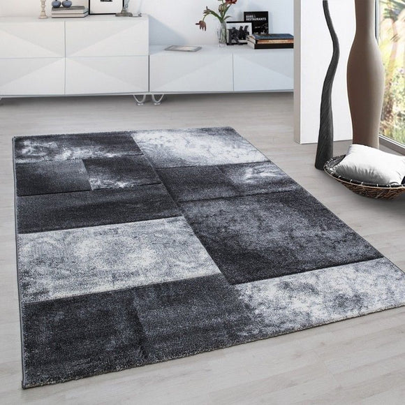 Check Rug Modern Silver Grey Geometric Pattern Mat for Living Room Lounge Carpet