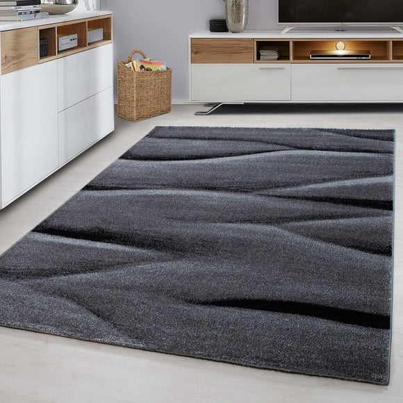 Modern Rug Black and Grey Pattern Carpet Abstract Small Large Bedroom Lounge Mat