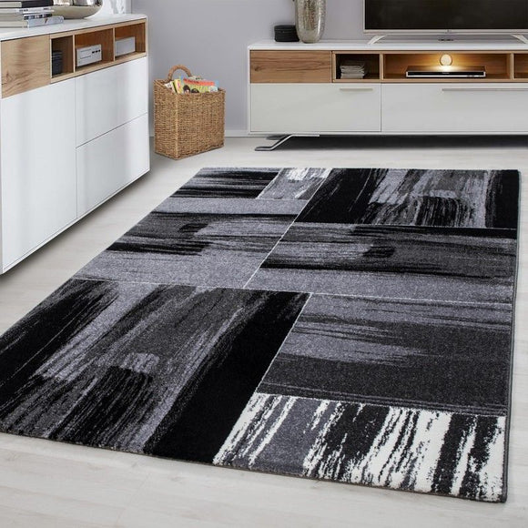 Grey Abstract Rug New Modern Geometric Mat Small Large Bedroom Floor Hall Carpet