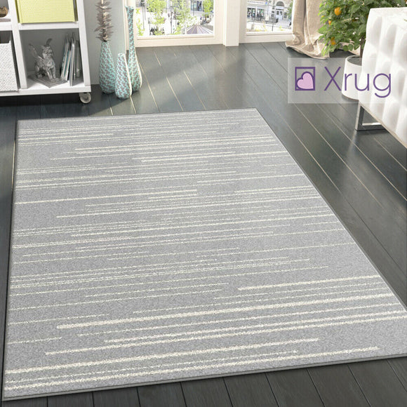 Silver Grey Rug Cream Striped Pattern Mat Large Modern Bedroom Floor Carpet New