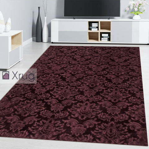 Mauve Purple Rug Damask Stile Floral Oriental Carpet Living Room Bedroom Rug Mat