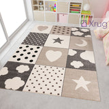 Kids Star Heart Cloud Rug Beige Grey Childrens Bedroom Mat Baby Nursery Playroom Carpet New