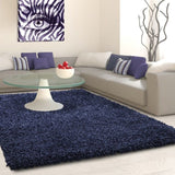 Navy Blue Fluffy Shaggy Rug 3cm Long Pile Monochrome Plain Bedroom Carpet Deep Pile Mat