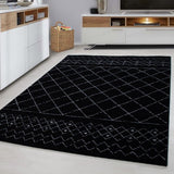 Modern Black Rug Small Large Geometric Pattern Carpet Dining Room Lounge Mat New