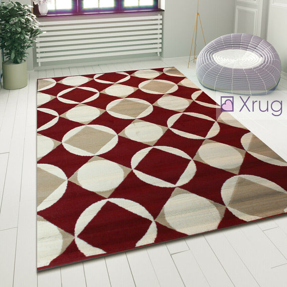Modern Pattern Rug Red and Cream Geometric Carpet Small Large Bedroom Lounge Mat